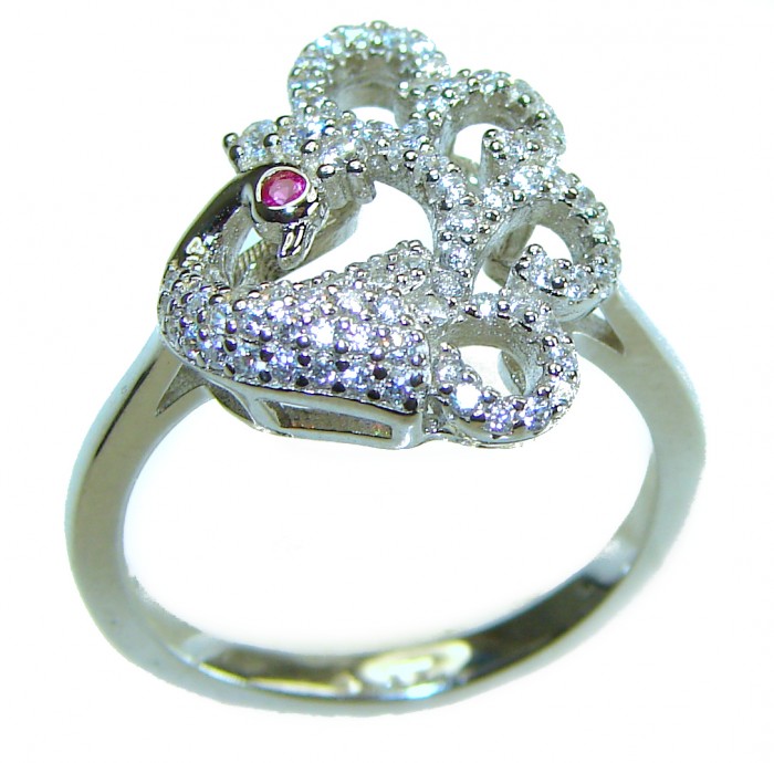 Graceful Swan White Topaz .925 Sterling Silver handcrafted ring size 7 1/2 - photo 3