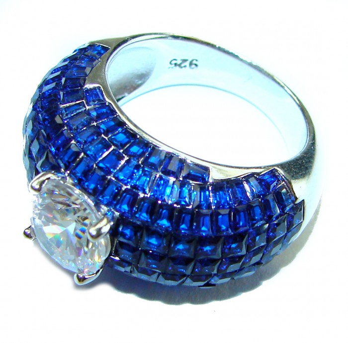 Luxurious 4.2 carat White Sapphire .925 Sterling Silver handcrafted Ring size 7 - photo 1