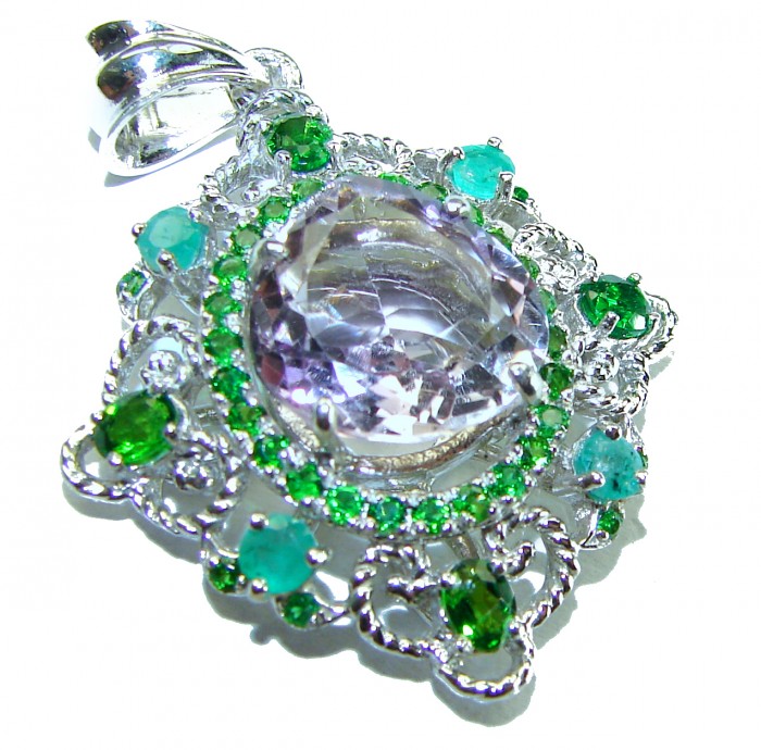 Celtic Spirit authentic 9.5 carat Amethyst Emerald Chrome Diopside .925 Sterling Silver handcrafted Statement Pendant - photo 2