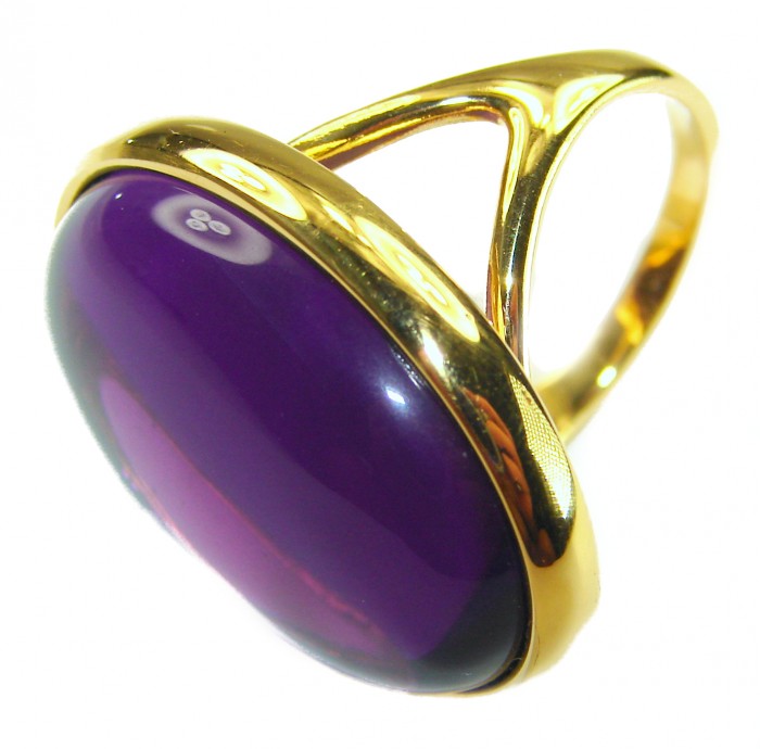 22.2 carat Amethyst 14K Gold over .925 Sterling Silver Handcrafted Large Ring size 7 1/4 - Side view of 22.2 carat amethyst ring in 14K gold over sterling silver.