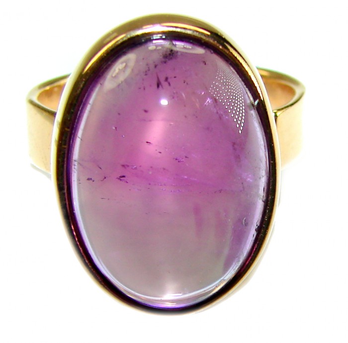 12.2 carat Amethyst 14K Gold over .925 Sterling Silver Handcrafted Large Ring size 7 adjustable - Amethyst ring close-up, 14K gold over sterling silver, oval shape.