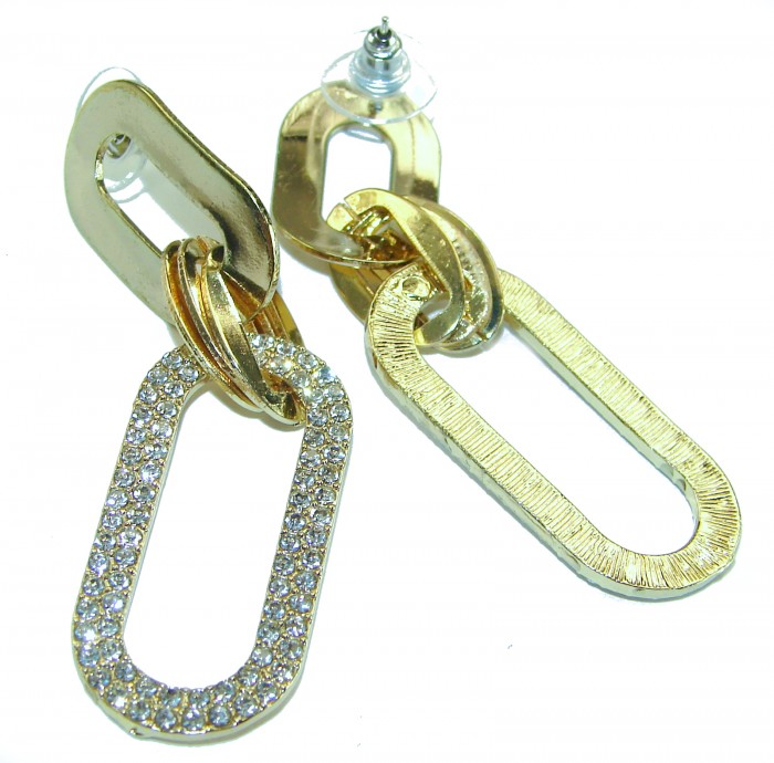 Authentic fancy White Topaz 10K Gold over .925 Sterling Silver handcrafted earrings - Gold and topaz earrings, front view, with stone detailing visible.