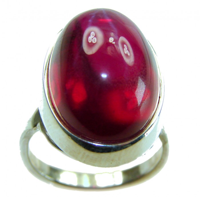 Bella Rosa Natural 18.4 carat Ruby .925 Sterling Silver handmade Statement Ring size 6 - Close-up of Bella Rosa 18.4 carat ruby in .925 sterling silver setting.