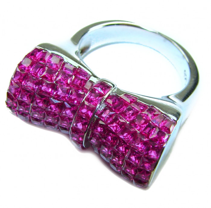 Luxurious Bow - natural 15.5 carat Ruby .925 Sterling Silver handmade Statement Ring size 6 1/2 - Luxurious bow ring with 15.5ct ruby, .925 silver, top view.