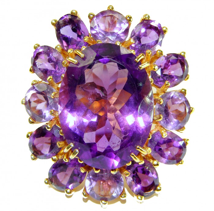 Purple Odyssey 59.5 carat natural Purple Amethyst 18K Gold over .925 Sterling Silver Handcrafted Ring size 7 - Close-up of 59.5 carat Purple Amethyst set in 18K Gold.