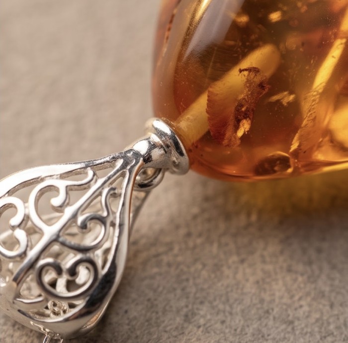 Prehistoric Authentic Golden Baltic Amber .925 Sterling Silver beautifully handcrafted Pendant - photo 3
