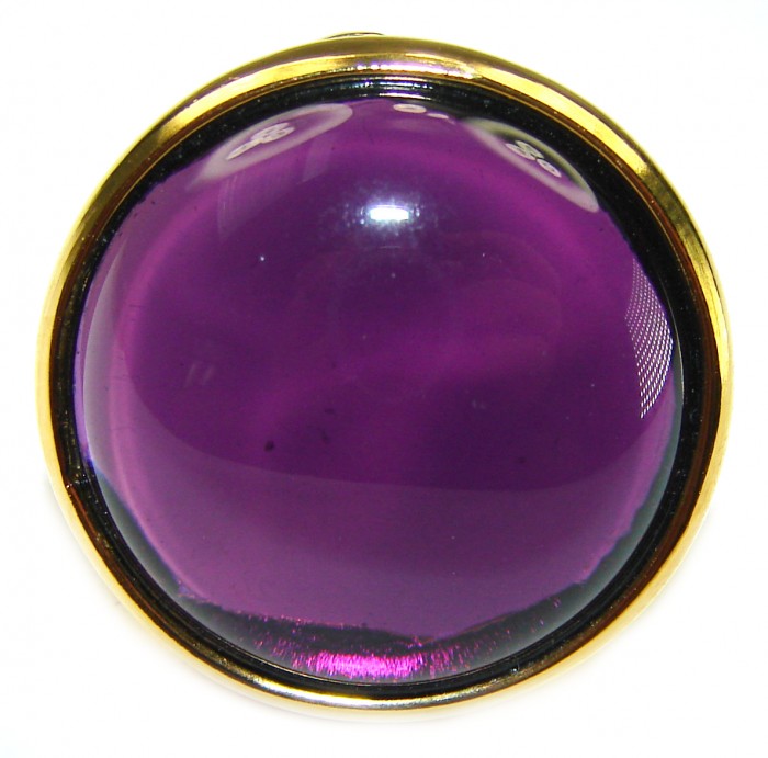 Purple Full Moon Amethyst 14K Gold over .925 Sterling Silver Handcrafted Large Ring size 9 - photo 1