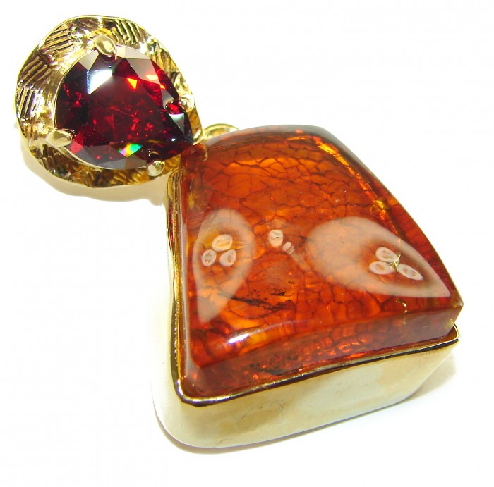 Vintage Beauty authentic Golden Baltic Amber 14K Gold over .925 Sterling Silver handcrafted pendant - photo 2