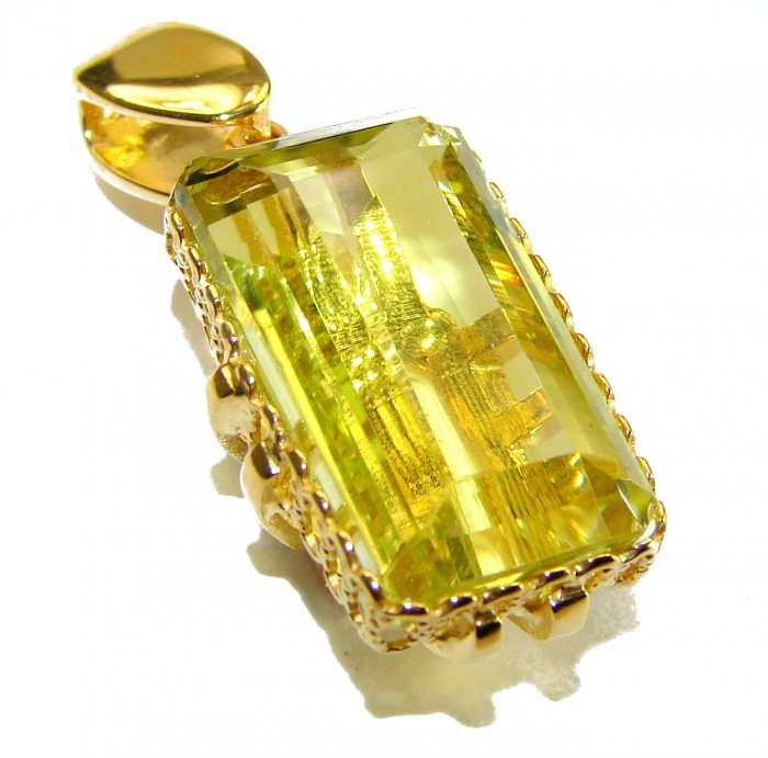 12.3 carat Lemon Quartz 14K Gold over .925 Sterling Silver handcrafted pendant - photo 3