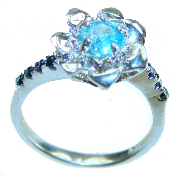 Blue Flower 2.7 carat Blue Swiss Topaz .925 Sterling Silver handcrafted Ring size 7 1/2 - photo 3