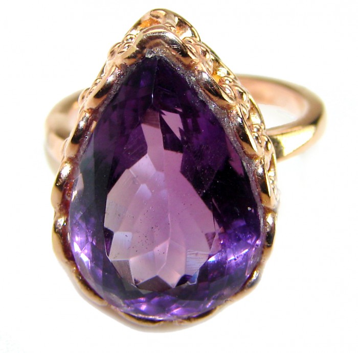 Dramatic design 8.8 carat Amethyst 14K Gold over .925 Sterling Silver Handcrafted Ring size 7 - photo 2
