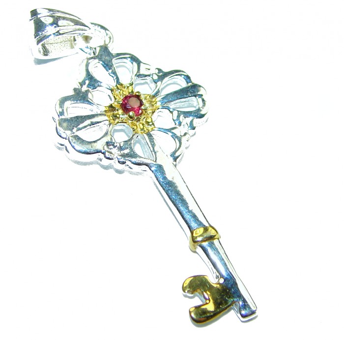 Special Magic Key Garnet 2 tones .925 Sterling Silver Pendant - photo 3
