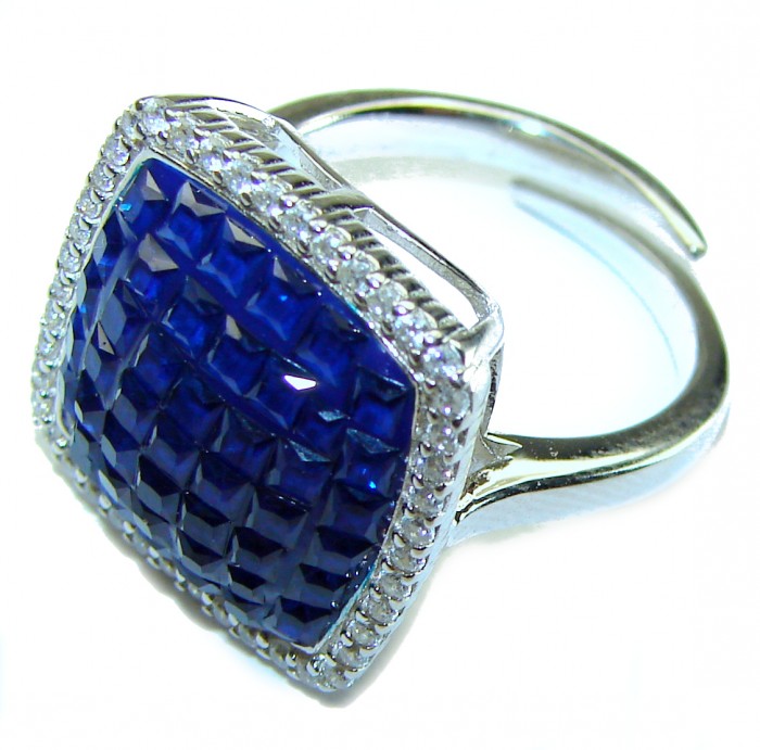 Luxurious 11.8 carat Sapphire .925 Sterling Silver handcrafted Ring size 7 adjustable - photo 2
