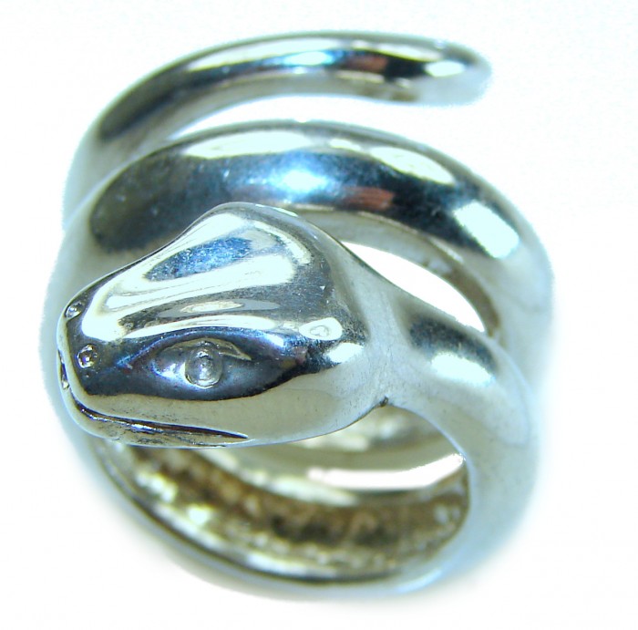 Large Boa Snake .925 Sterling Silver handcrafted Statement Ring size 7 1/2 - photo 2