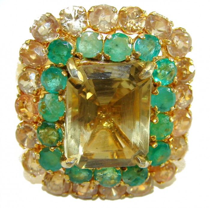 Vintage design - 17.5 carat Champagne Smoky Topaz 18K Gold over .925 Sterling Silver Ring size 7 1/4 - photo 2