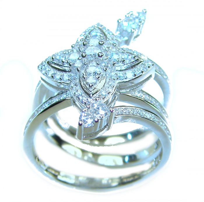 6.8 carat White Topaz .925 Sterling Silver brilliantly handcrafted stack ring s. 6 - White Topaz Sterling Silver ring close-up, multi-band design.