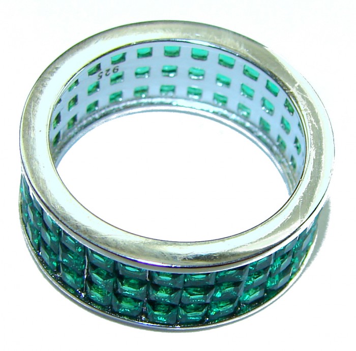 Authentic 10.2 carat Colombian Emerald .925 Sterling Silver handcrafted Ring size 6 - Top view of sterling silver ring with Colombian emeralds
