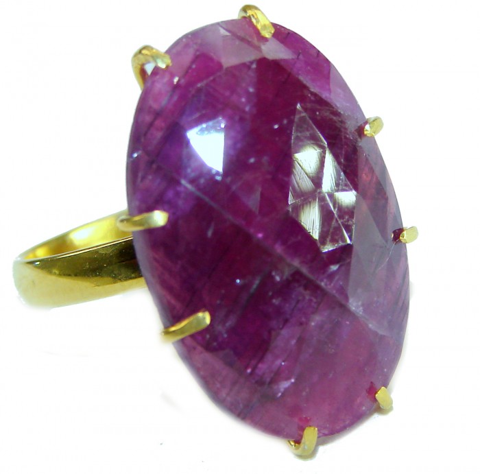 Bella Rosa Genuine 14.8 CARAT Ruby 18k GOLD OVER .925 Sterling Silver Large Statement Ring size 9 - Close-up of Bella Rosa 14.8 carat ruby ring in gold setting.