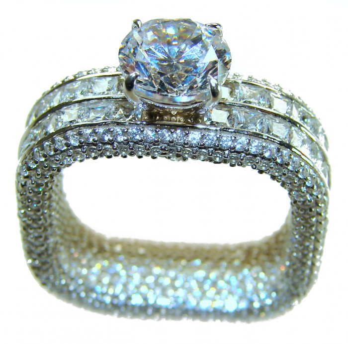 Snow Queen- 25.6 carat White Topaz .925 Sterling Silver handcrafted ring size 8 - Close-up of Snow Queen ring with 25.6 carat white topaz, sterling silver
