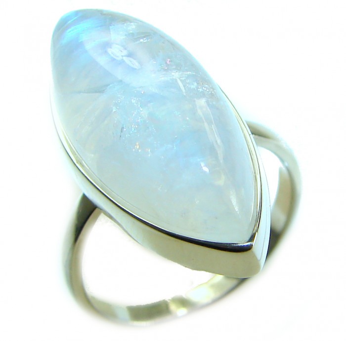 Top quality Rainbow Moonstone .925 Sterling Silver handmade ring s. 10 - Close-up of Rainbow Moonstone .925 Sterling Silver ring.