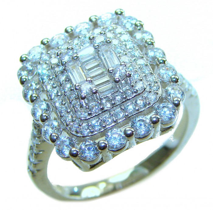 Art Deco 6.5 carat White Topaz .925 Sterling Silver ring size 7 - Top view of Art Deco white topaz and sterling silver ring