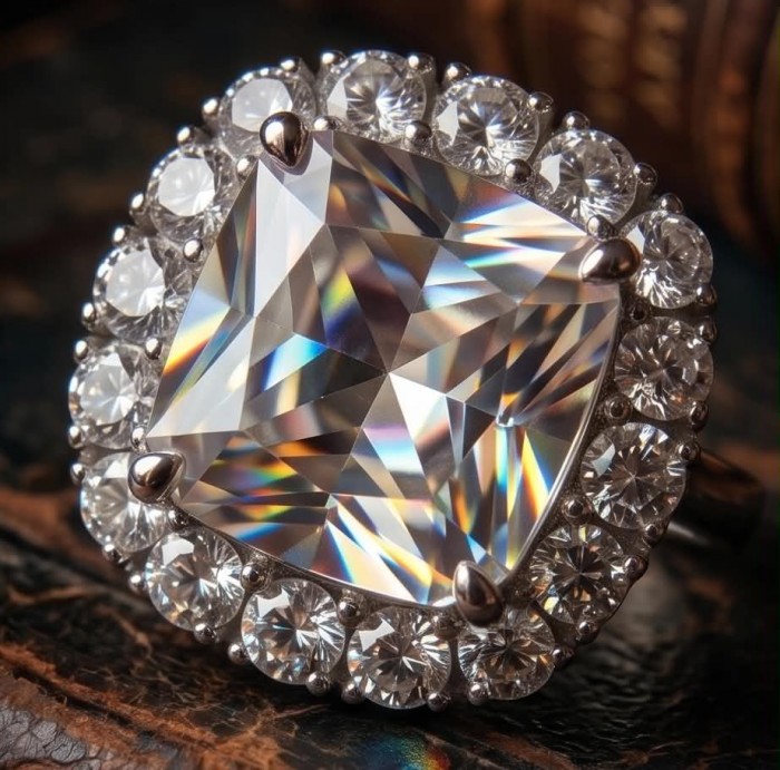 Classic Beauty 10.5 carat White Topaz .925 Sterling Silver Statement ring size 7 - Close-up of Classic Beauty 10.5ct White Topaz ring with halo setting.