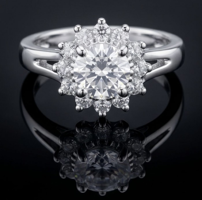 Aphrodite - 4.8 carat White Topaz Silver handcrafted Soild ring size 8 - Top view of Aphrodite ring with 4.8 ct white topaz and silver setting.