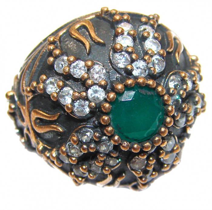 Victorian Style created Emerald & White Topaz Sterling Silver Ring s. 6 - photo 1