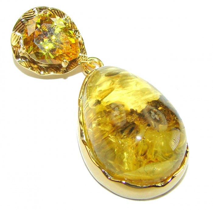 Vintage Beauty authentic Baltic Amber 14k Gold over .925 Sterling Silver handcrafted pendant - photo 1