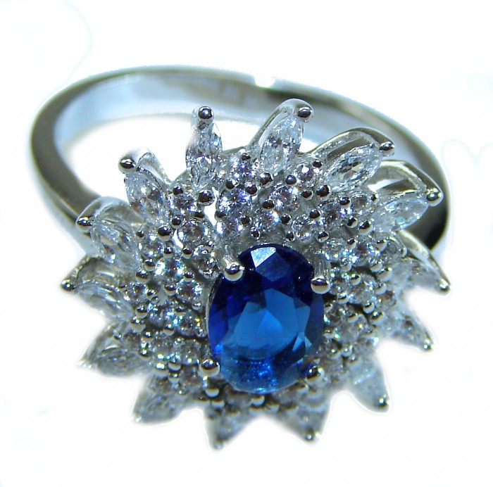 4.2 carat Sapphire .925 Sterling Silver handmade Ring size 7 1/4 - photo 2