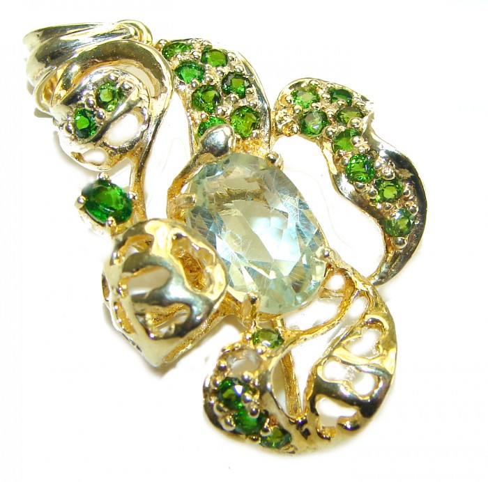 Splendid 8.5 carat Citrine Chrome Diopside 14K Gold over .925 Sterling Silver Handcrafted handmade Pendant - photo 2