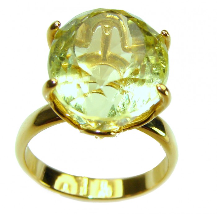 11.8 carat Genuine fancy oval cut Lemon Quartz 14K Gold over .925 Sterling Silver handcrafted ring size 7 - photo 2