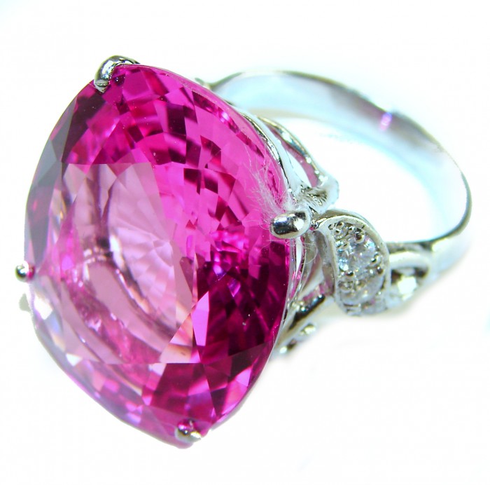 Pink Radiance- oval Cut - 34.5 carat Pink Sapphire .925 Silver handcrafted Large Cocktail Ring s. 8 3/4 - photo 3