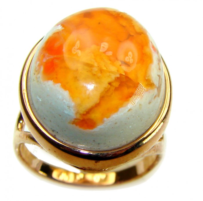 Queen of Fire best quality 25.4 carat Mexican Opal 18K Rose Gold over .925 Sterling Silver handmade ring 8 1/4 - photo 3