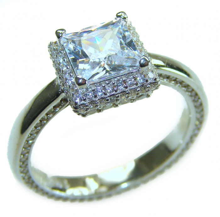 Luxurious 4.2 carat White Topaz .925 Sterling Silver handcrafted Ring s. 9 - Ring close-up, showcasing square white topaz on sterling silver band.