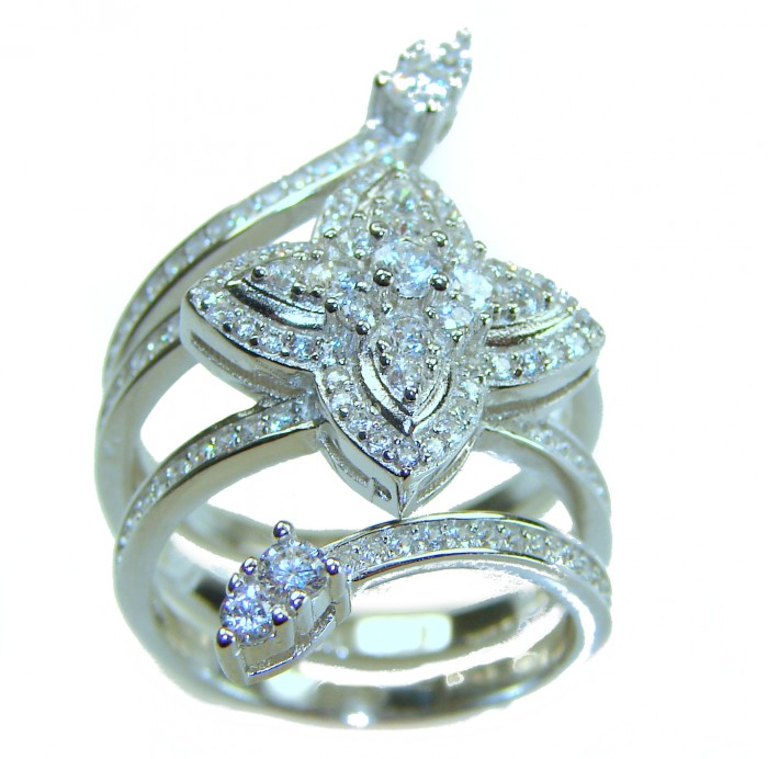 Allure Natural 11.2 carat White Topaz .925 Sterling Silver handcrafted Ring s. 6 1/4 - Allure Natural ring side view, white topaz in sterling silver.