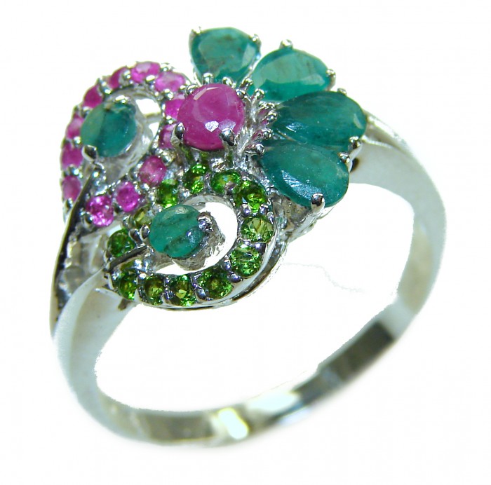 Luxurious 10.5 carat Emerald .925 Sterling Silver handcrafted Cocktail Ring s. 9 - Luxurious 10.5 carat Emerald .925 Sterling Silver ring, top view.