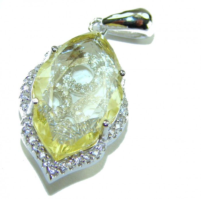 Costa del Sol 8.8 carat Lemon Quartz .925 Sterling Silver handcrafted Statement pendant - Lemon quartz pendant close-up with sterling silver setting.