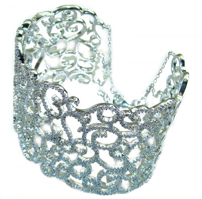 Spectacular! A Million Stars 43.8 carat White Sapphire .925 Sterling Silver Bracelet / Cuff - Side view of Spectacular! A Million Stars white sapphire bracelet