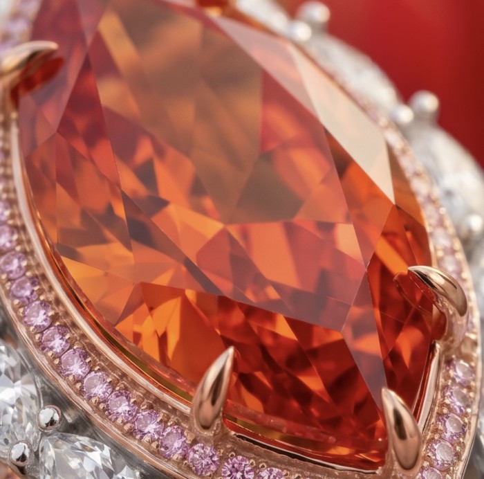 Leonor - Incredible 30.5 carat Spessartine Garnet .925 Sterling Silver dipped in rhodium brilliantly handcrafted large Statement Ring size 7 - photo 4