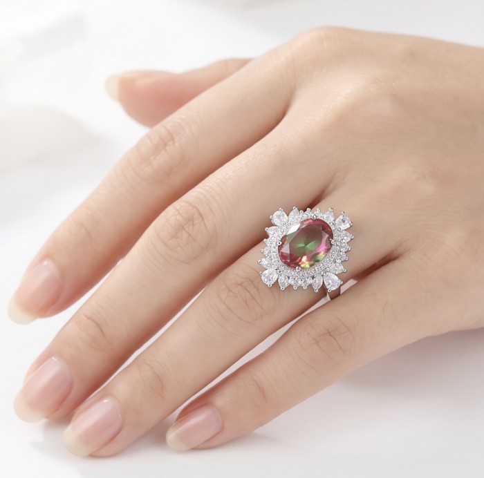 Carolyn 6.8 carat Brazilian Tourmaline .925 Sterling Silver Perfectly handcrafted Ring s. 7 1/2 - Tourmaline ring worn on hand, highlighting stone and intricate design.