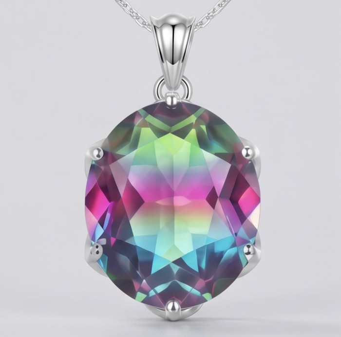 5.2 carat oval cut Brazilian Tourmaline .925 Sterling Silver Perfectly handcrafted pendant - Close-up of 5.2 carat oval Brazilian Tourmaline in .925 Sterling Silver