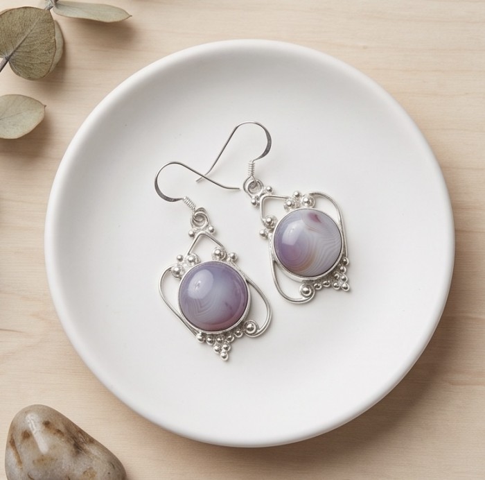 Sublime Blue Chalcedony Agate Silver handmade earrings - photo 2