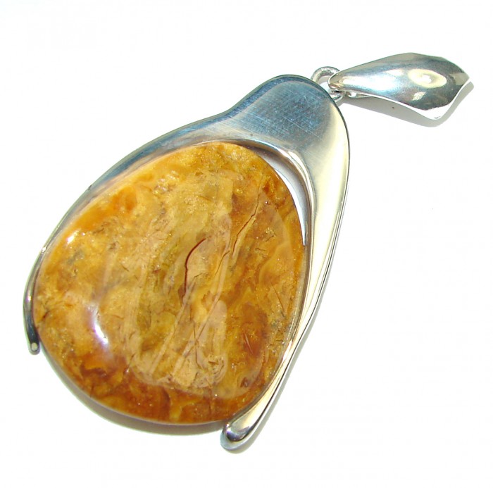 Huge Rough Baltic Amber .925 Sterling Silver handmade Pendant - photo 2