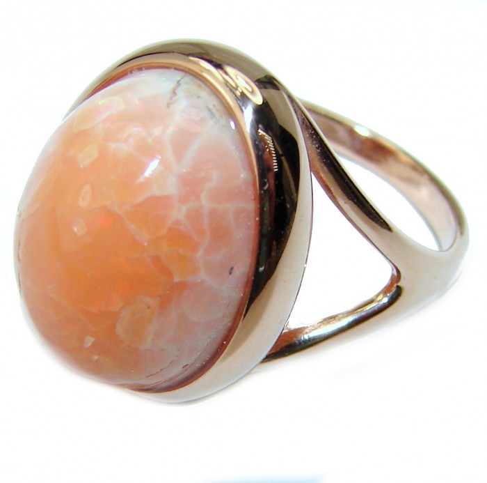 Natural Mexican Fire Opal 14K Gold over .925 Sterling Silver handmade ring size 6 1/4 - photo 2