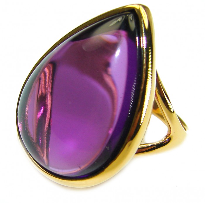 Spectacular Amethyst 14K Gold over .925 Sterling Silver Handcrafted Large Ring size 7 - photo 1