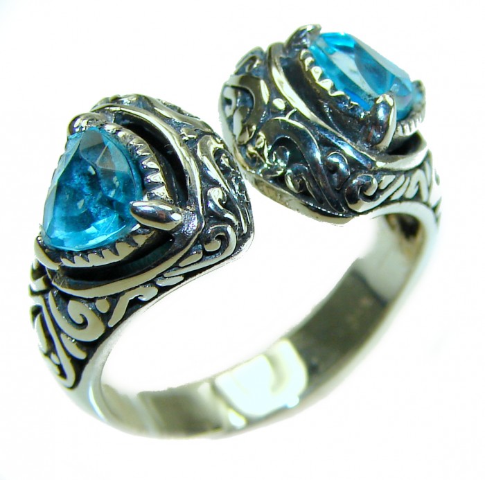 Ocean Drops 6.5 carat Swiss Blue Topaz .925 Sterling Silver handmade Ring size 8 1/2 - photo 3