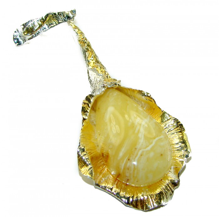 Large Honay Drop authentic Butterscotch Baltic Amber 2 tones .925 Sterling Silver handmade Pendant - photo 3