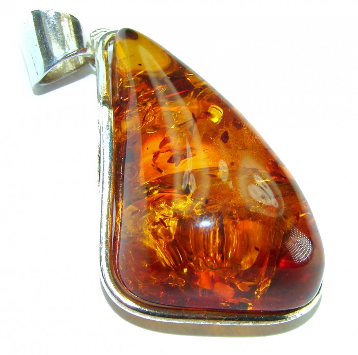 Prehistoric Authentic Golden Baltic Amber .925 Sterling Silver beautifully handcrafted Pendant - photo 1