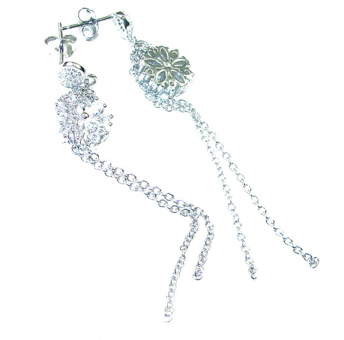 Fabulous 3.8 carat White Topaz .925 Sterling Silver Handcrafted Statement earrings - photo 1